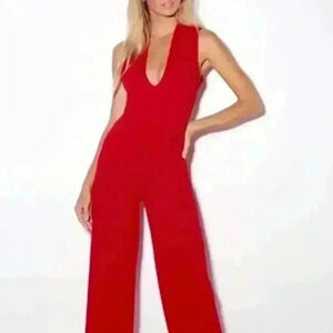 NWT Lulus Thinking Out Loud Red Backless Jumpsuit Size S